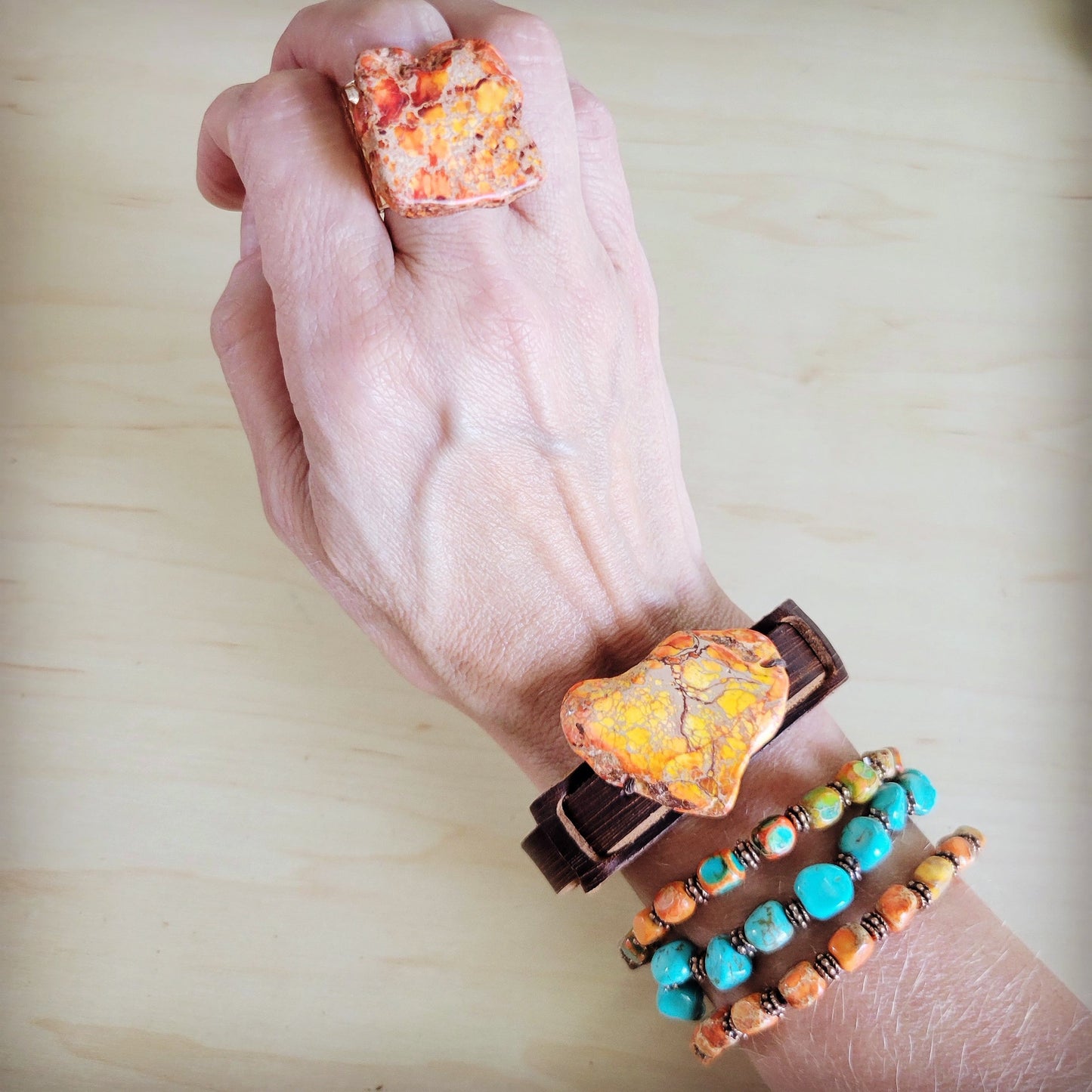 Orange Regalite Western Boho Statement Ring 012ac