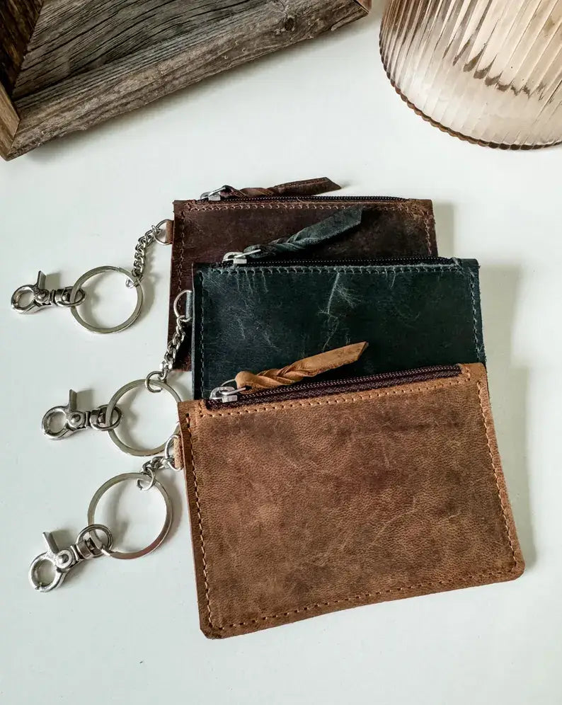 LEATHER KEYCHAIN WALLET Genuine waxed leather