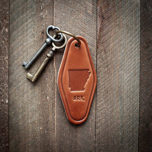 Arkansas State Silhouette Leather Keychain Motel Style
