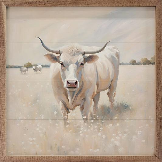 White Longhorn In Field image 0