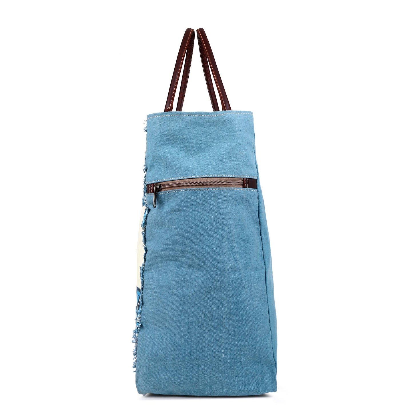 Blue Aztec Up-cycled Canvas & Genuine Leather Weekender Bag