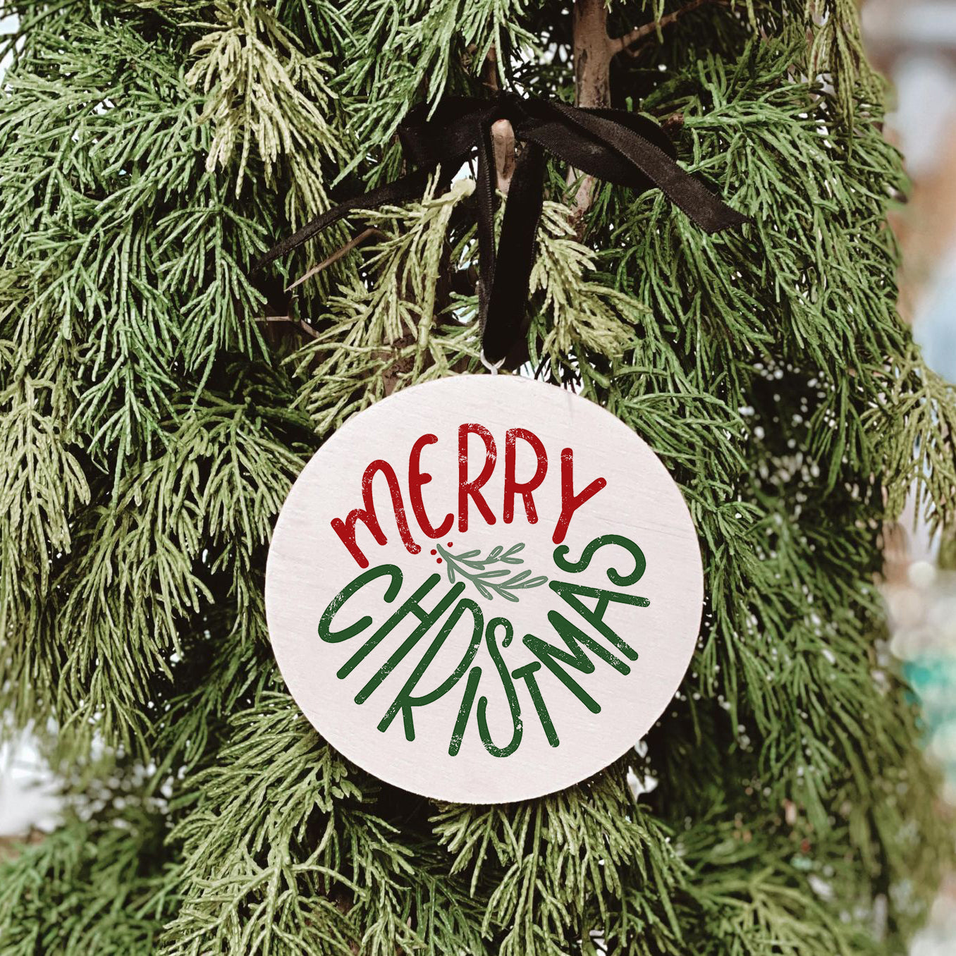 Merry Christmas Greenery Ornament