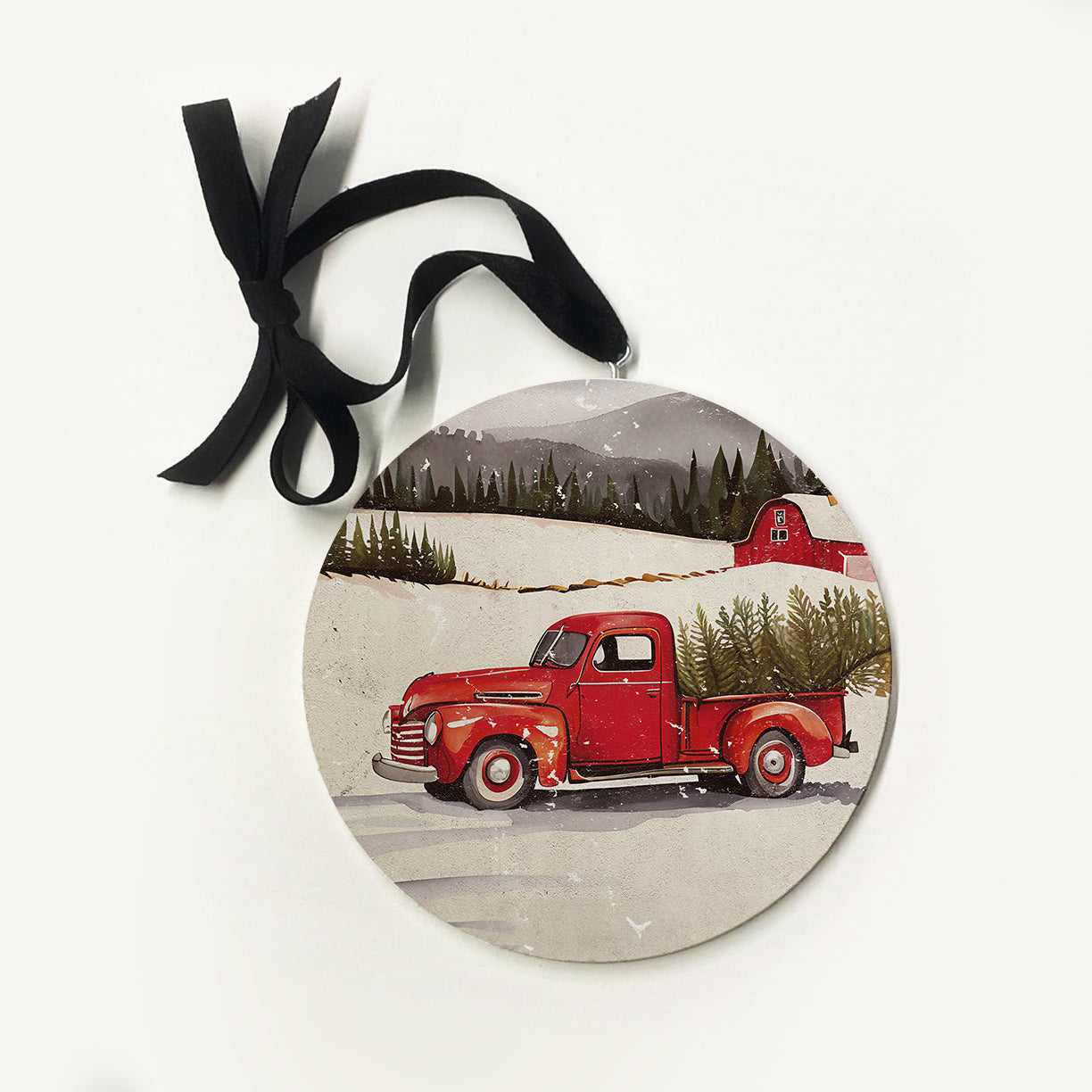 Red Truck With Red Barn Ornament