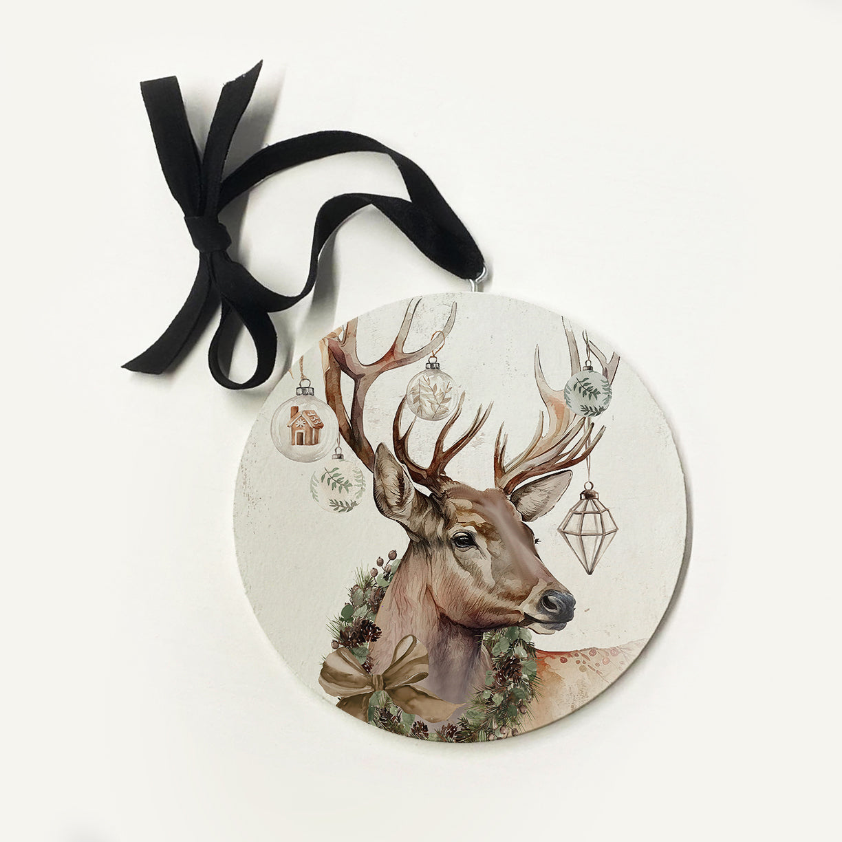 Reindeer With Ornament And Wreath Ornament