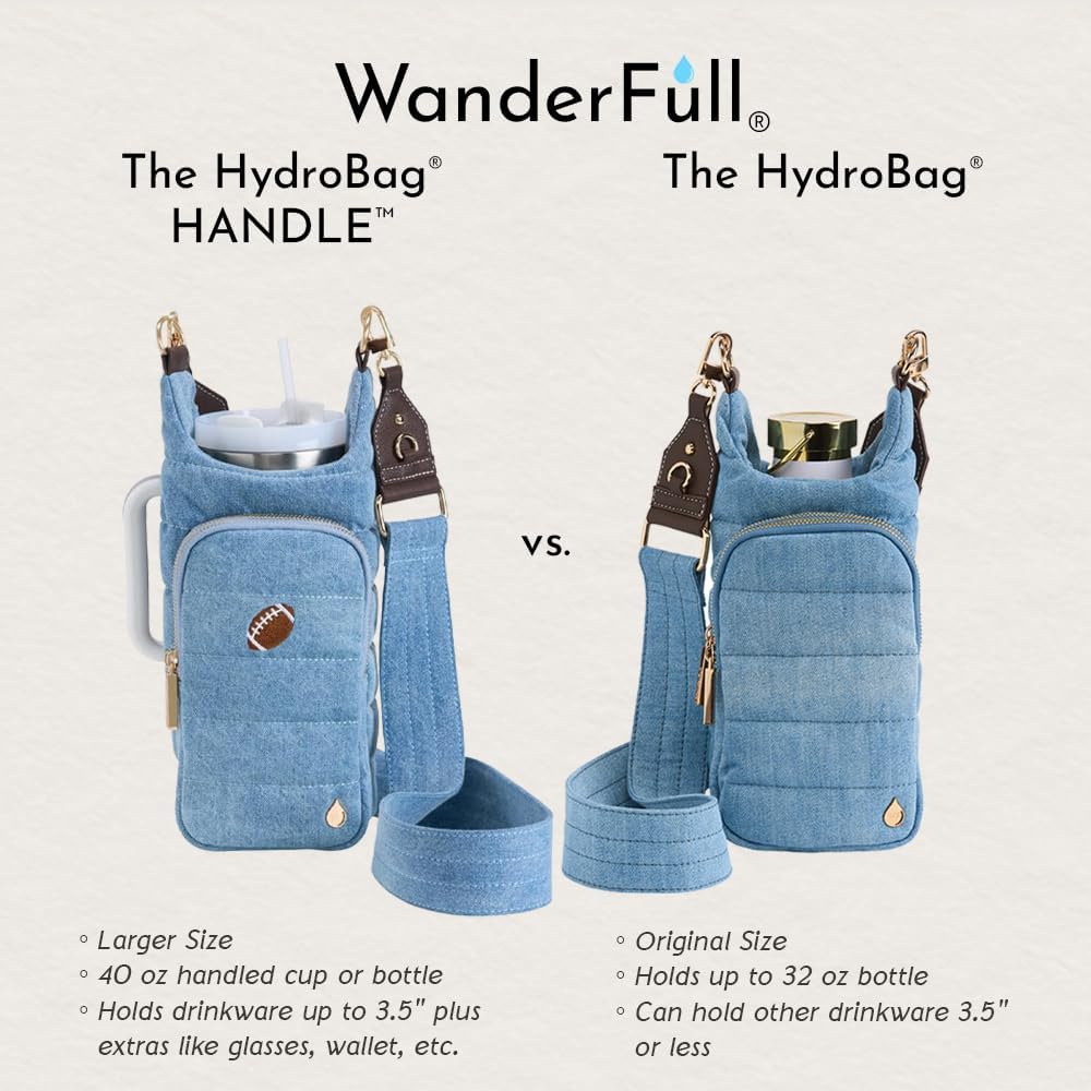 HydroBag® HANDLE®- Football Embroidery on Denim with Gold Hardware