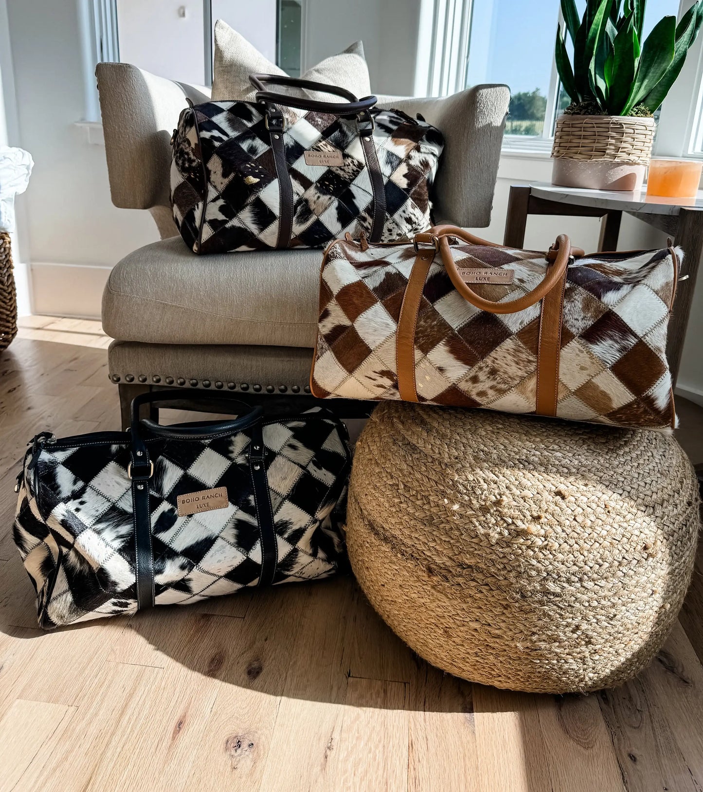 BOHO LUXE DUFFLE Weekender Leather Hair-On Cowhide Travel Bag