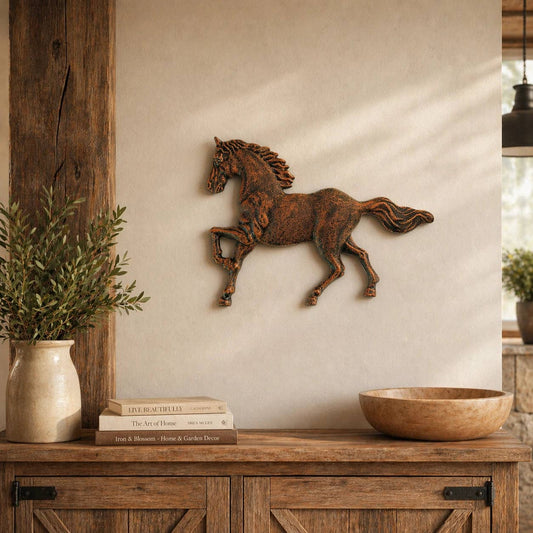 Running Horse Wall Plaque, Cast Iron Western Ranch Decor