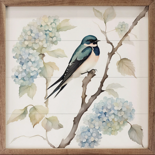 Barn Swallow On Hydrangea Bush image 0