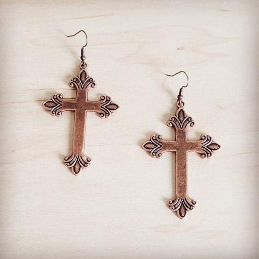 Burnished Copper Cross Earrings 200br