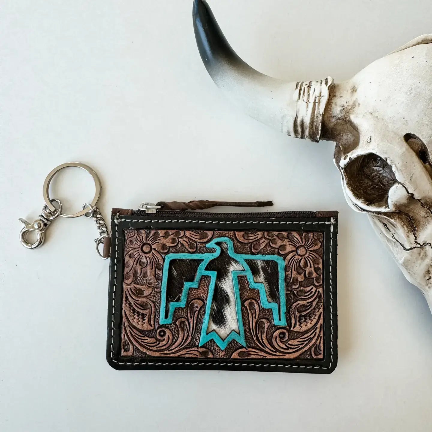 Dark Brown/Turquoise Thunderbird Keychain Wallet