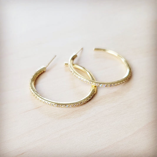 Brilliant Pave-Encrusted Gold Hoop Earrings 219co