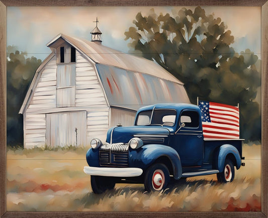 American Blue Truck With Barn image 0