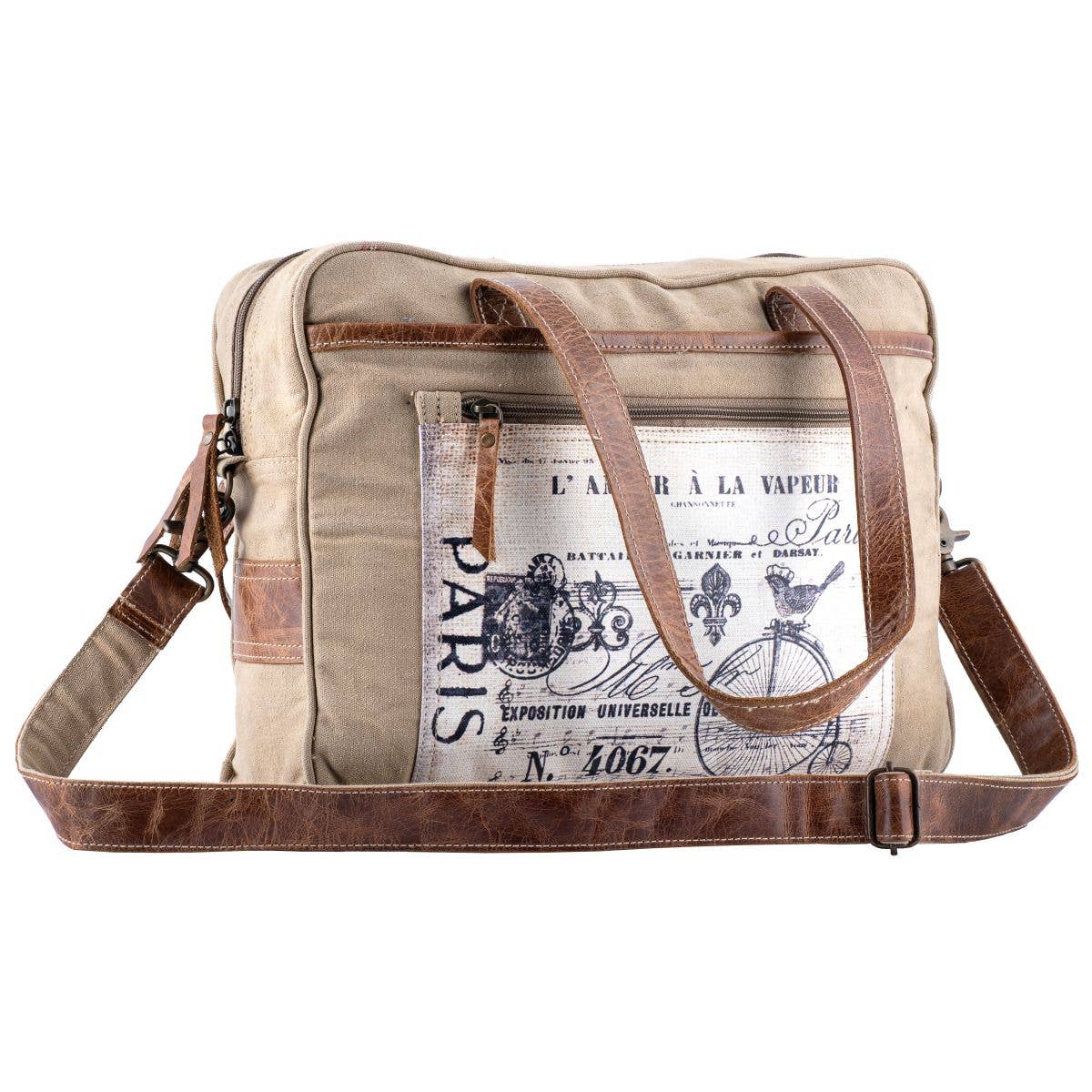 Paris Up-cycled Canvas & Genuine Leather Messenger Bag