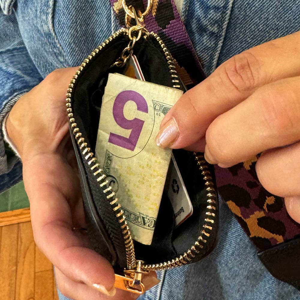 Clip & Go Strap with Pouch - Leopard Collection: Purple/Black w/RFID Pouch