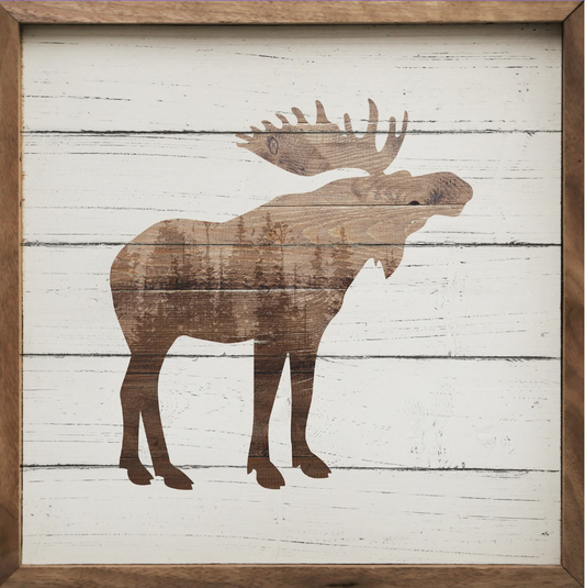 Moose Silhouette Forest Whitewash image 0