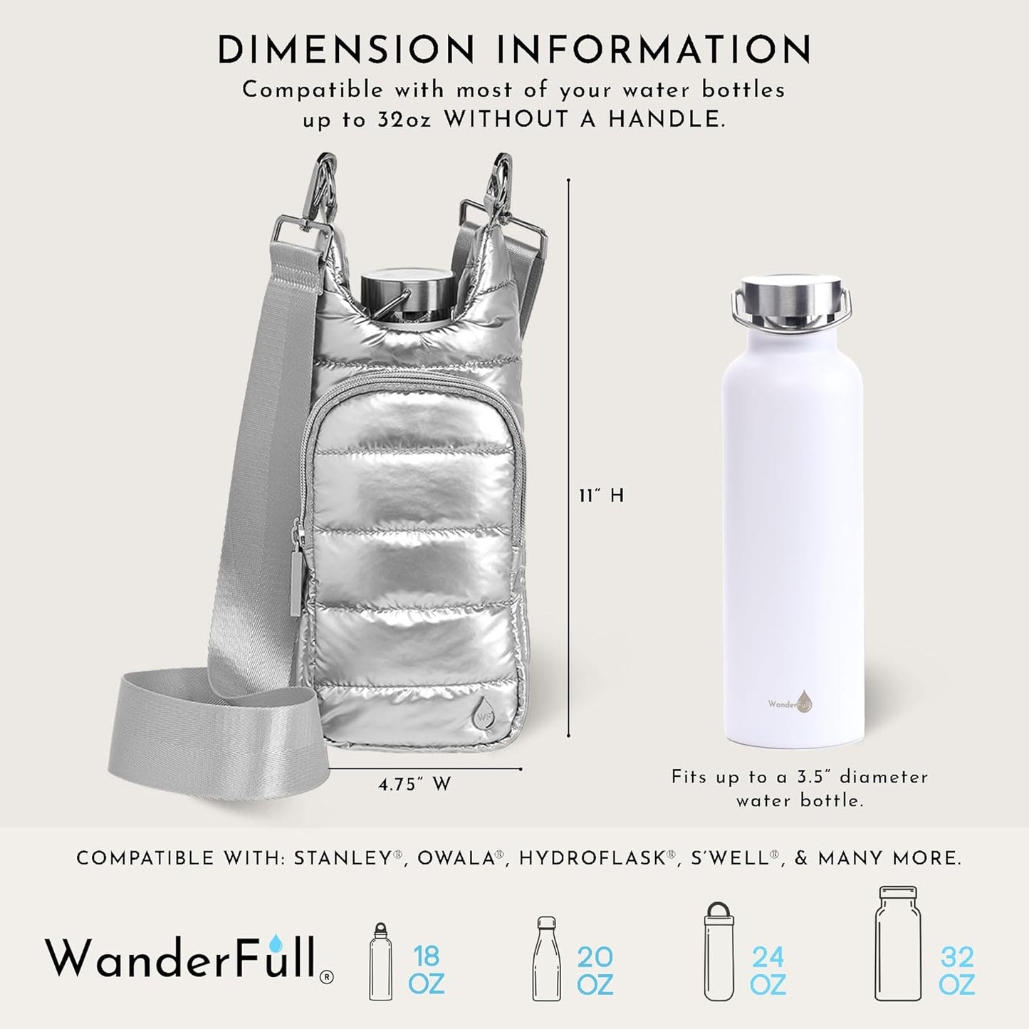 Silver Shiny HydroBag® with Solid Silver Strap