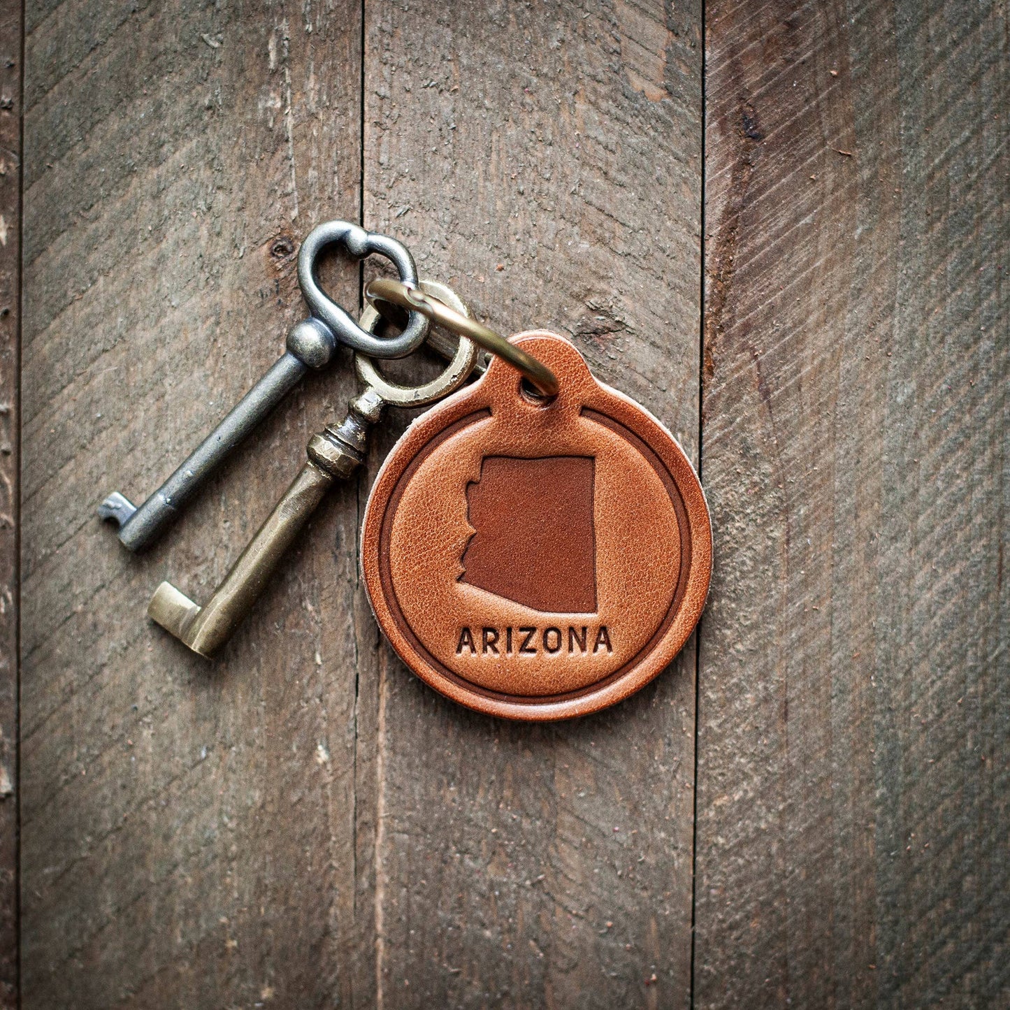 Arizona State Silhouette Leather Keychain Circle