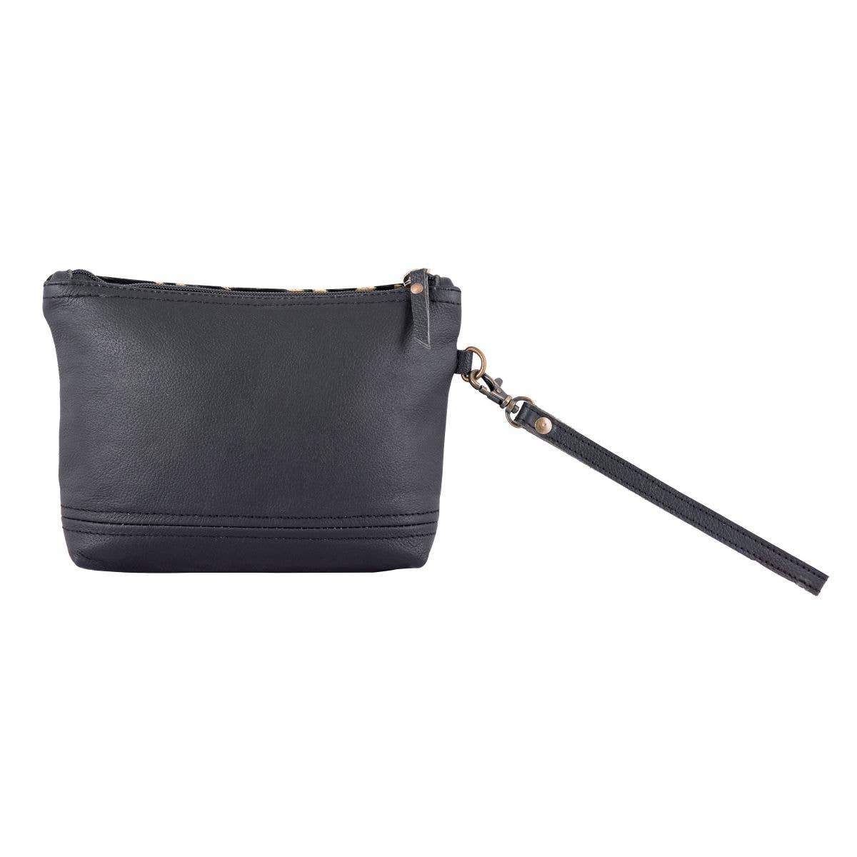 Black & Gold Leather Wristlet