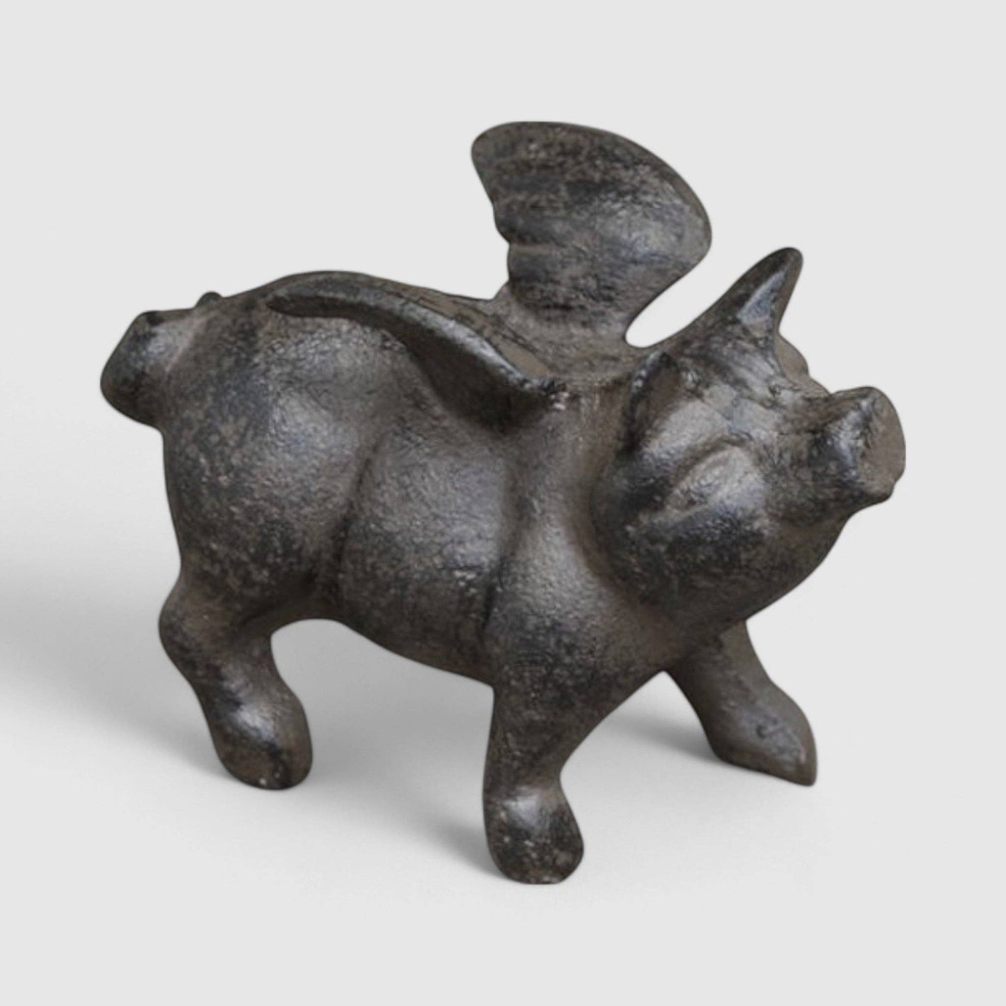 Flying Pig Figurine, Cast Iron Shelf or Tabletop Home Decor, 4"