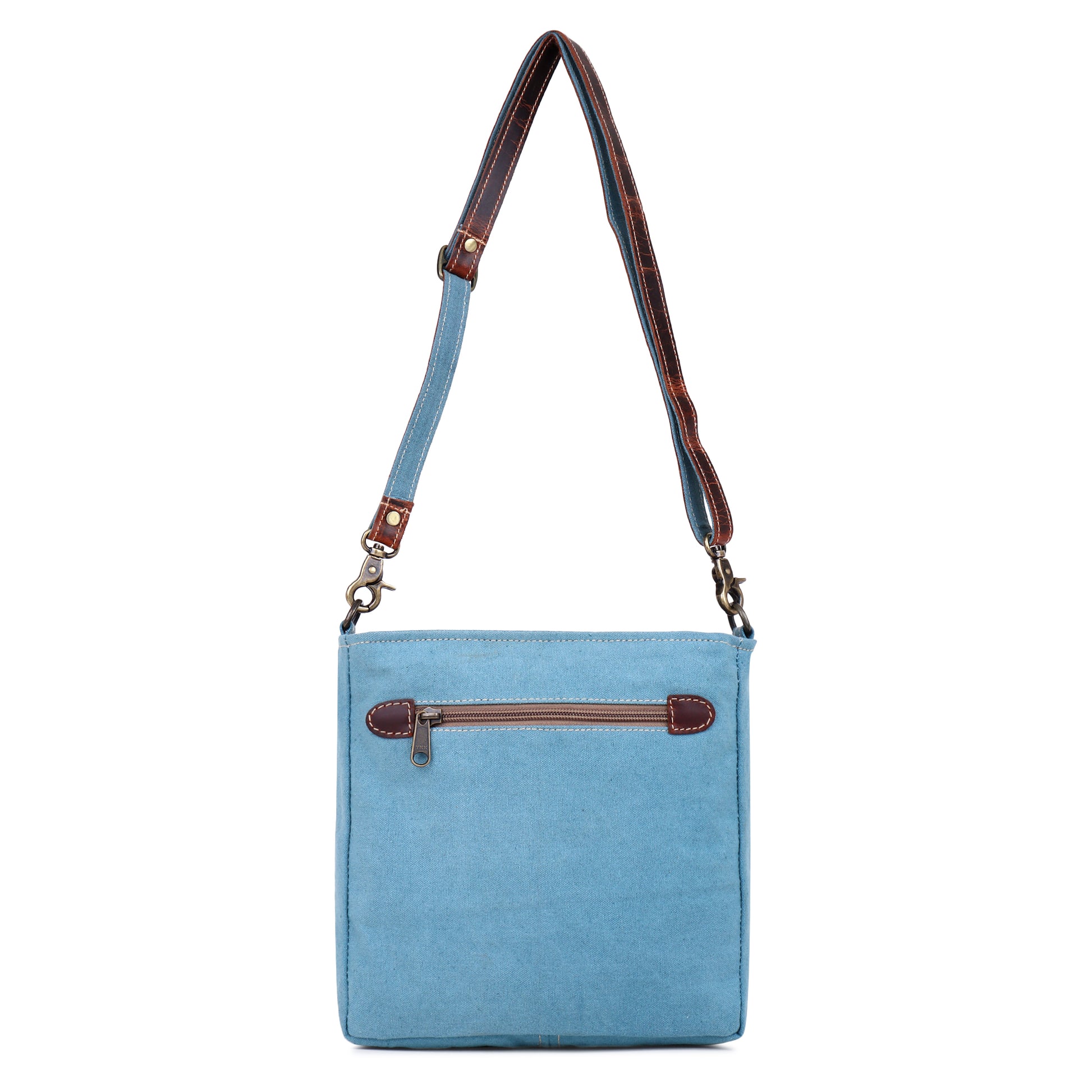 Blue Aztec Up-cycled Canvas & Genuine Leather Crossbody Purse image 3