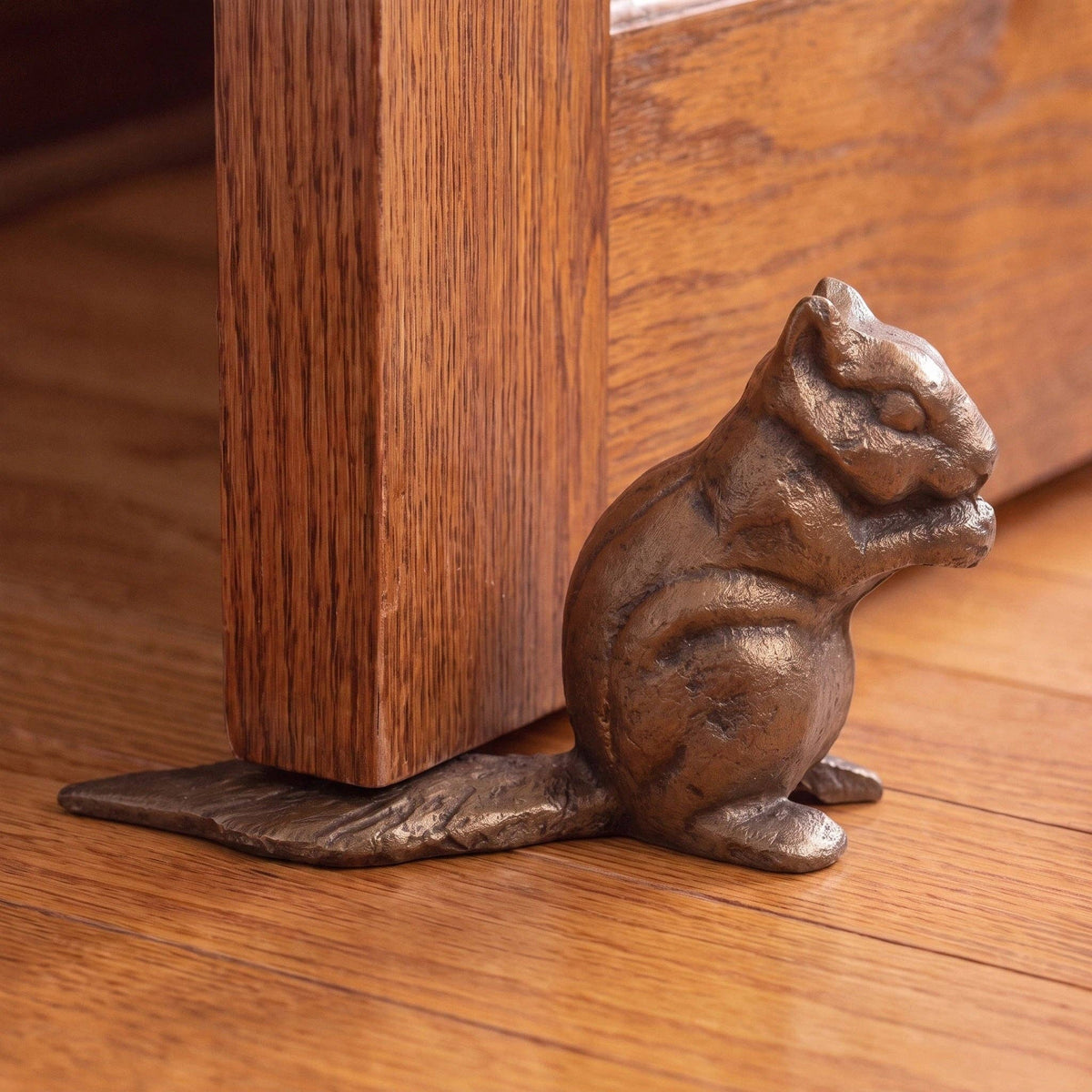 Squirrel Door Stop, Antique Gold Cast Iron, 7.5"