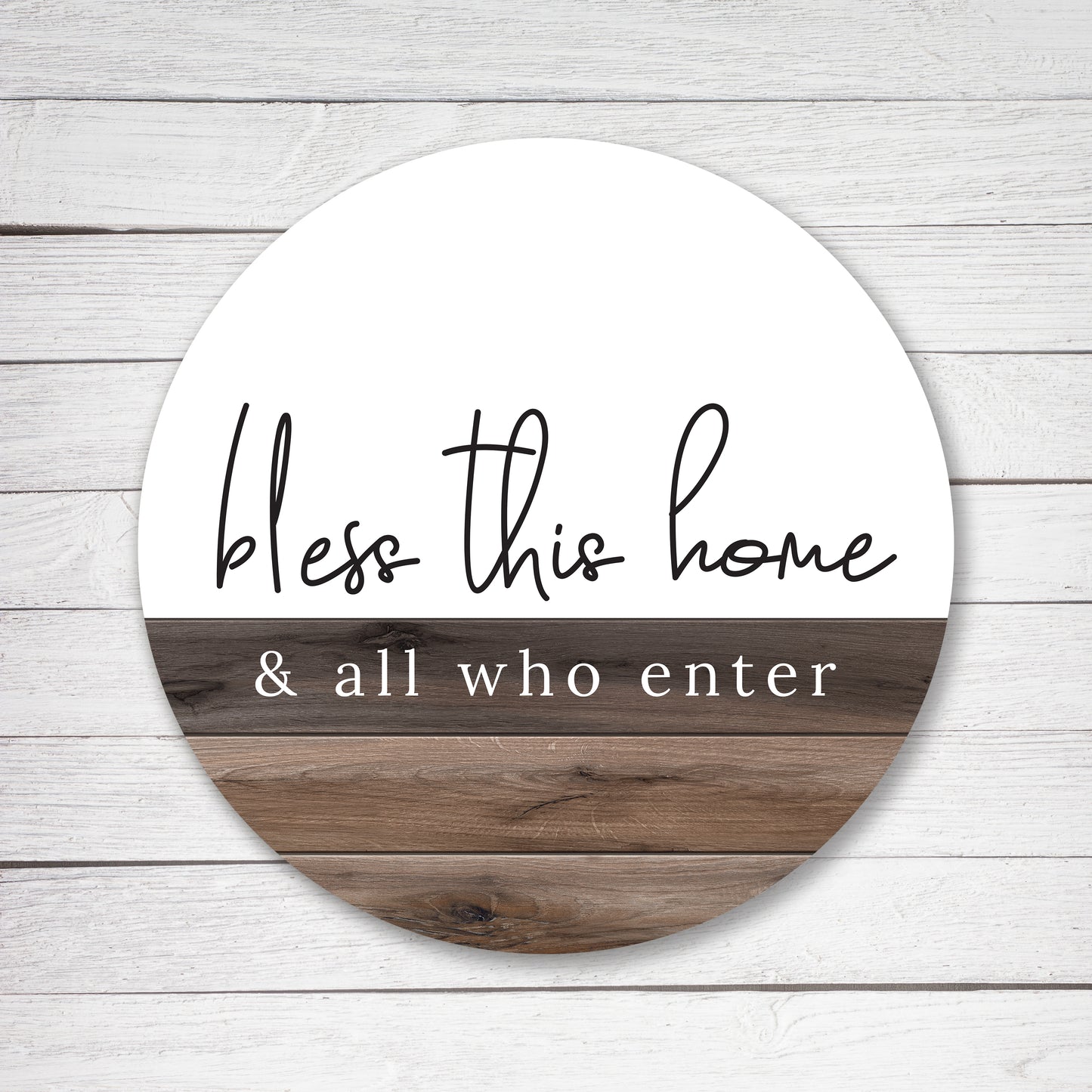 Bless This Home White And Wood Circle image 0