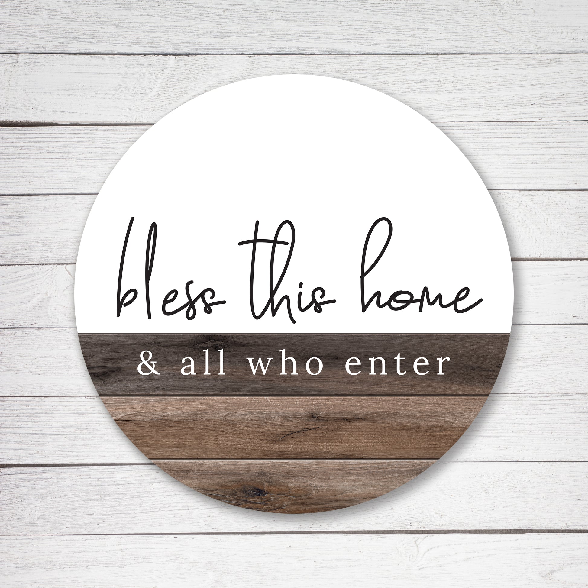 Bless This Home White And Wood Circle image 0