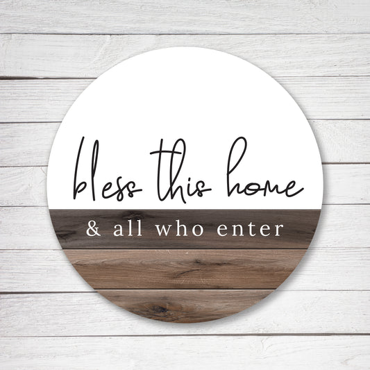 Bless This Home White And Wood Circle image 0