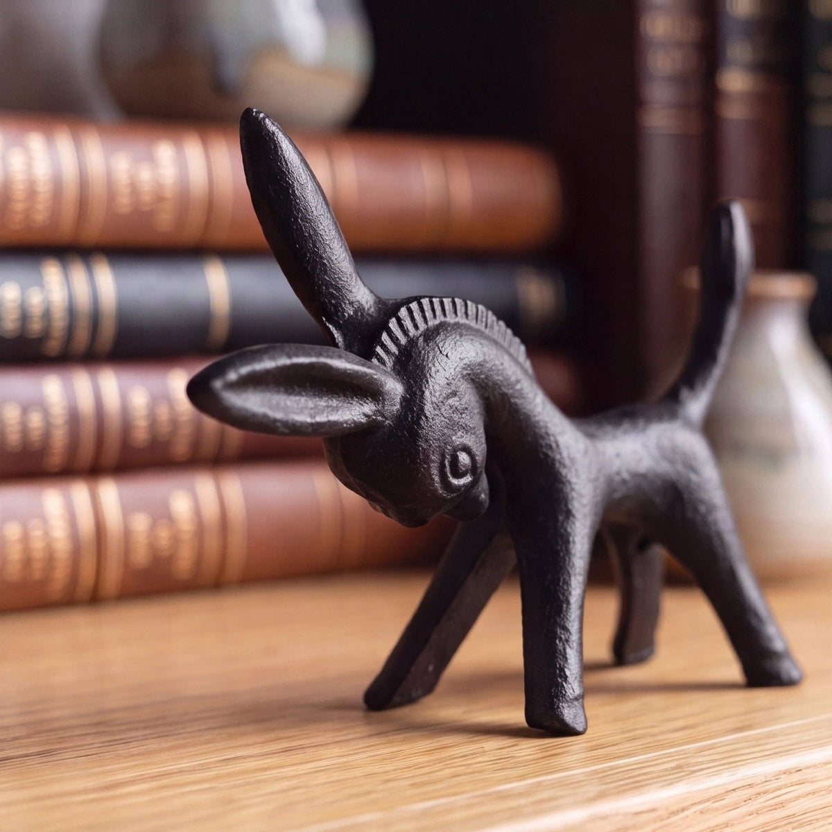Donkey Paperweight, Black Cast Iron Figurine, 5.2"