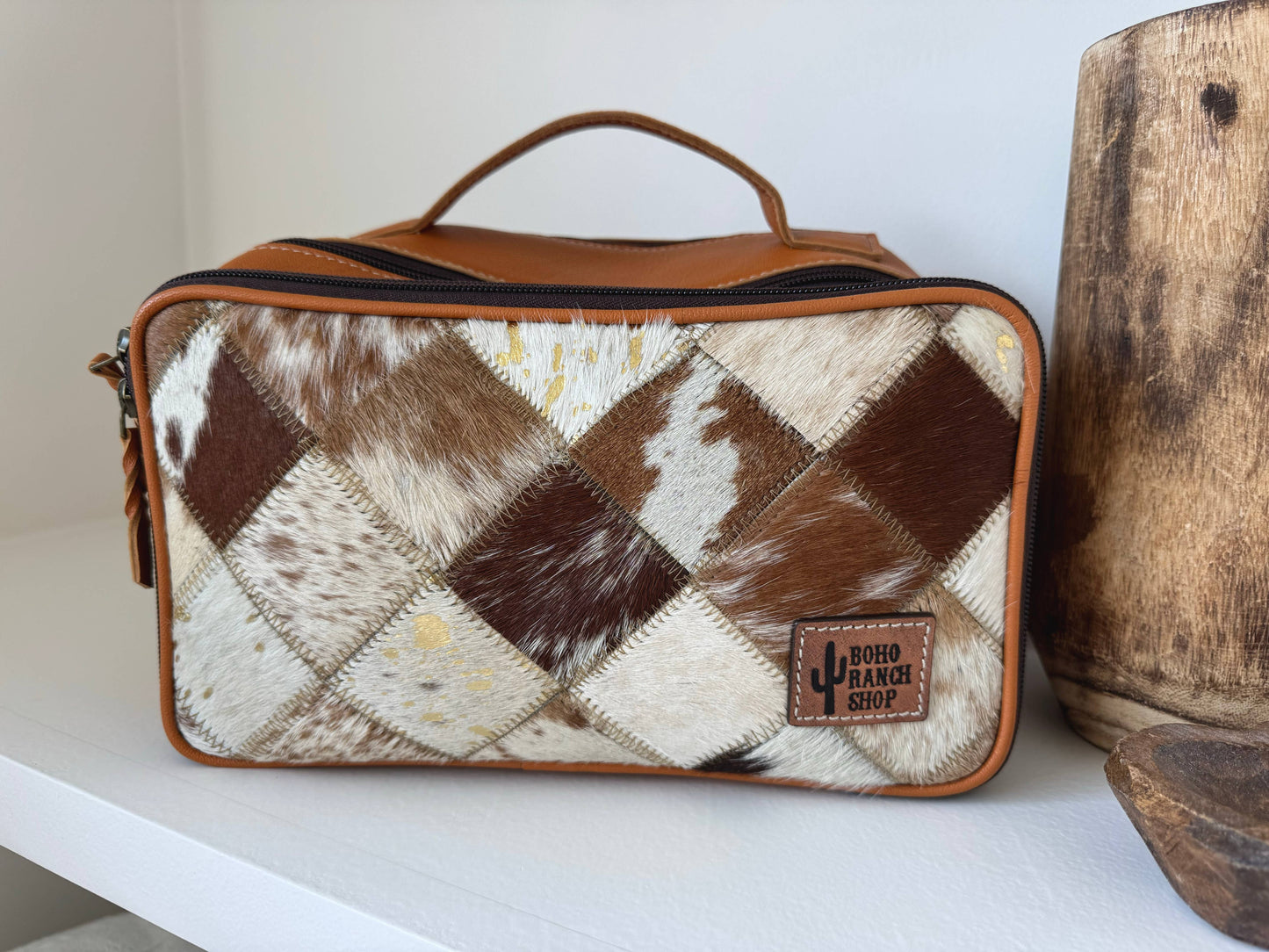 Genuine Leather Cowhide Cosmetic Travel Bag