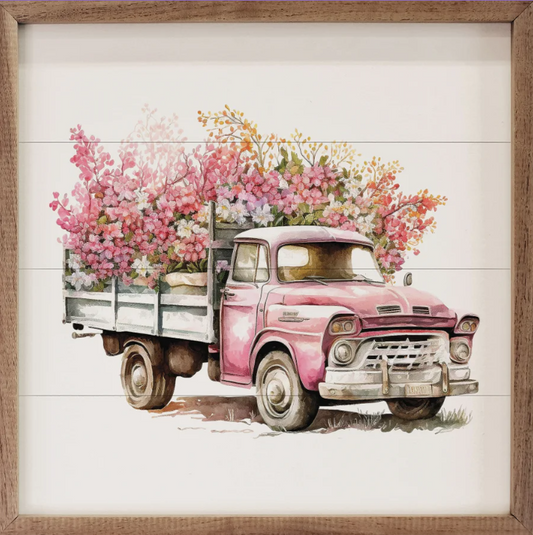 Pink Truck With White Box Flowers image 0