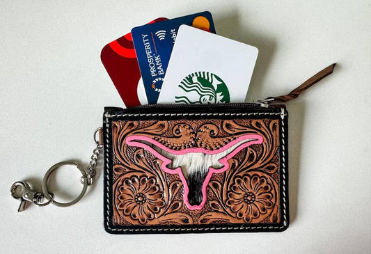 Dark Brown/Pink Longhorn Keychain Wallet