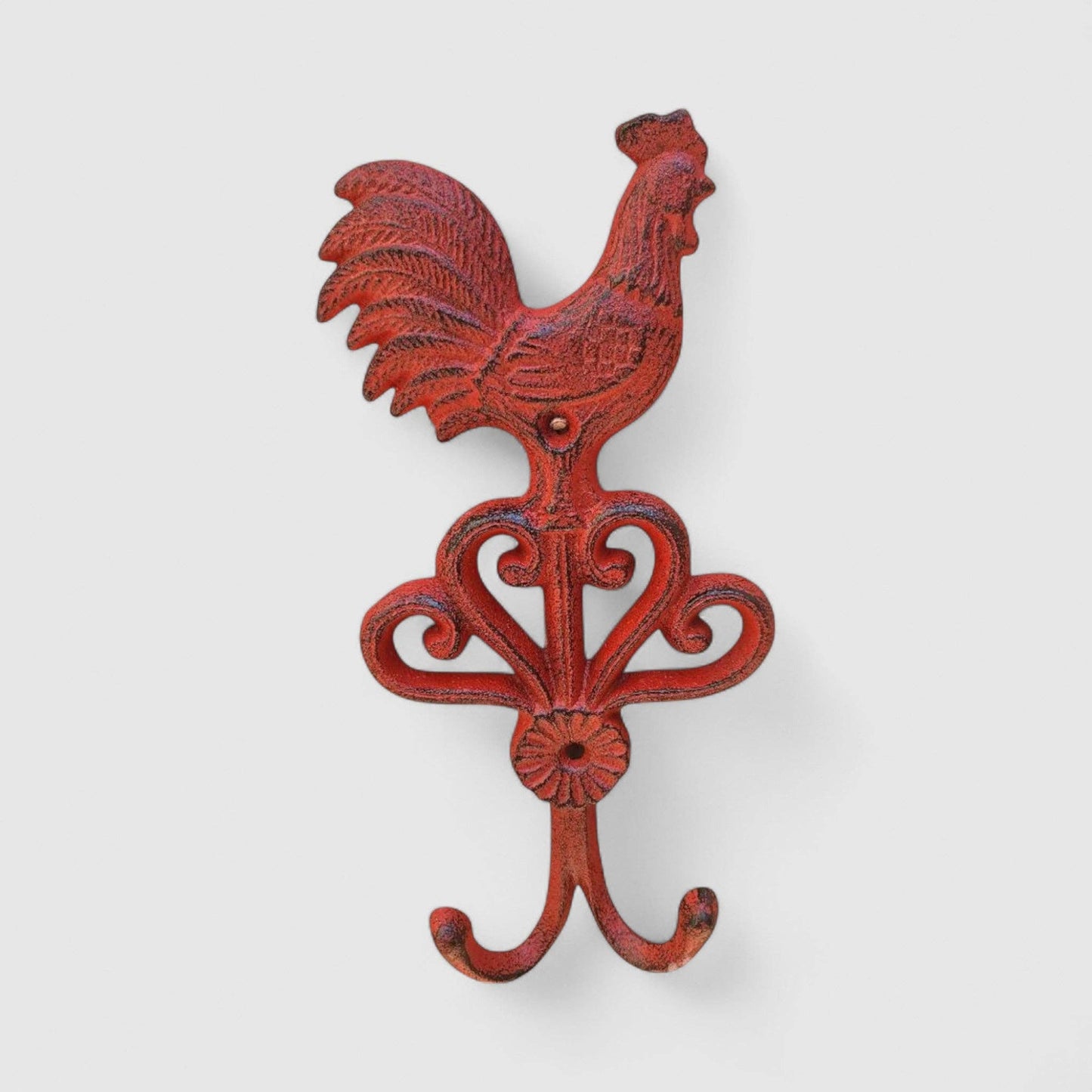 Rooster Wall Hook, Red Cast Iron Country Kitchen for Keys or Towels