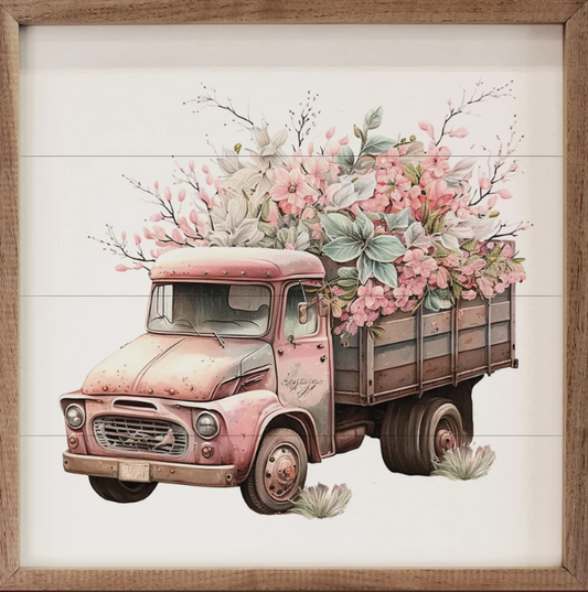 Pink Truck With Wood Box Flowers image 0