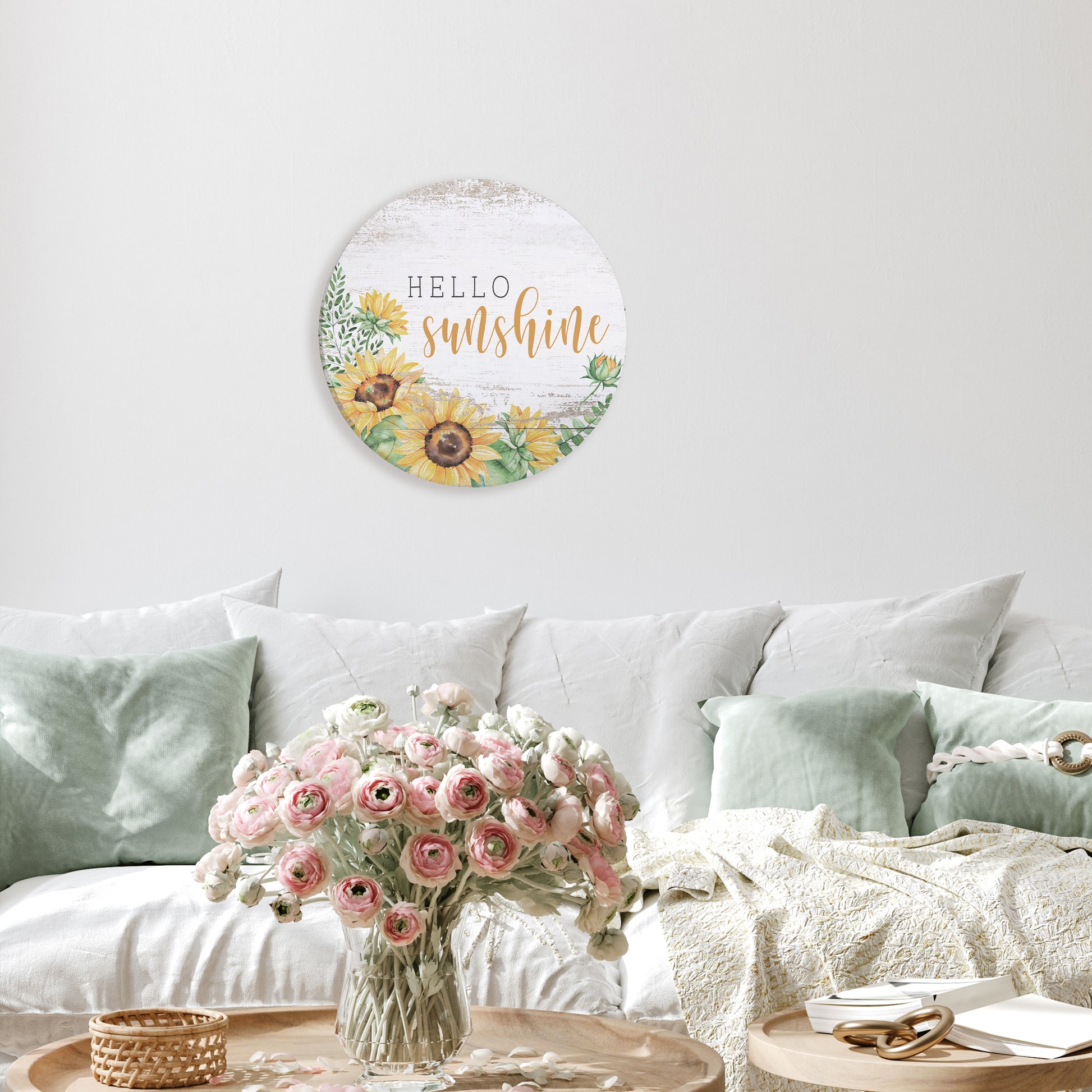 Hello Sunshine Sunflowers Whitewash Circle image 1