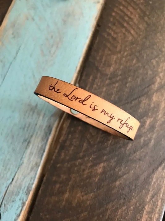 The Lord is My Refuge Thin Leather Bracelet image 0
