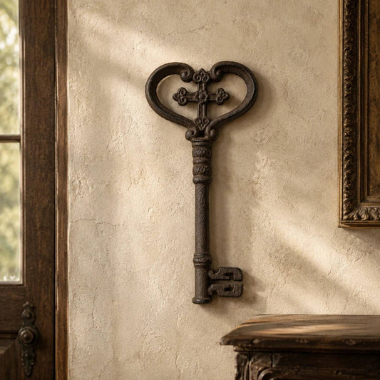 Decorative Skeleton Key, Oversized Cast Iron Wall Hanging, 11"