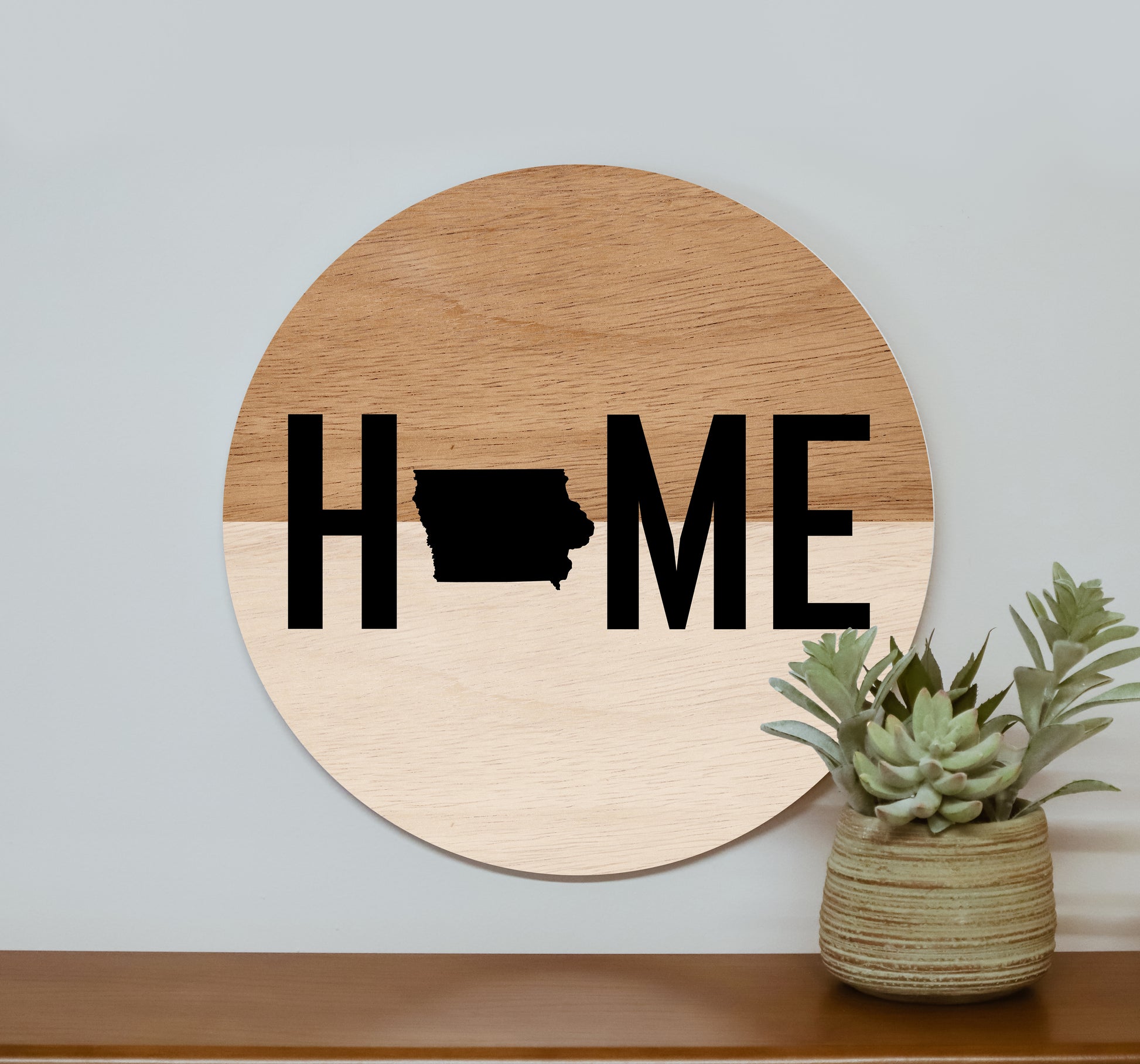 Personalized State Home Light Wood Circle image 0