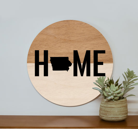Personalized State Home Light Wood Circle image 0