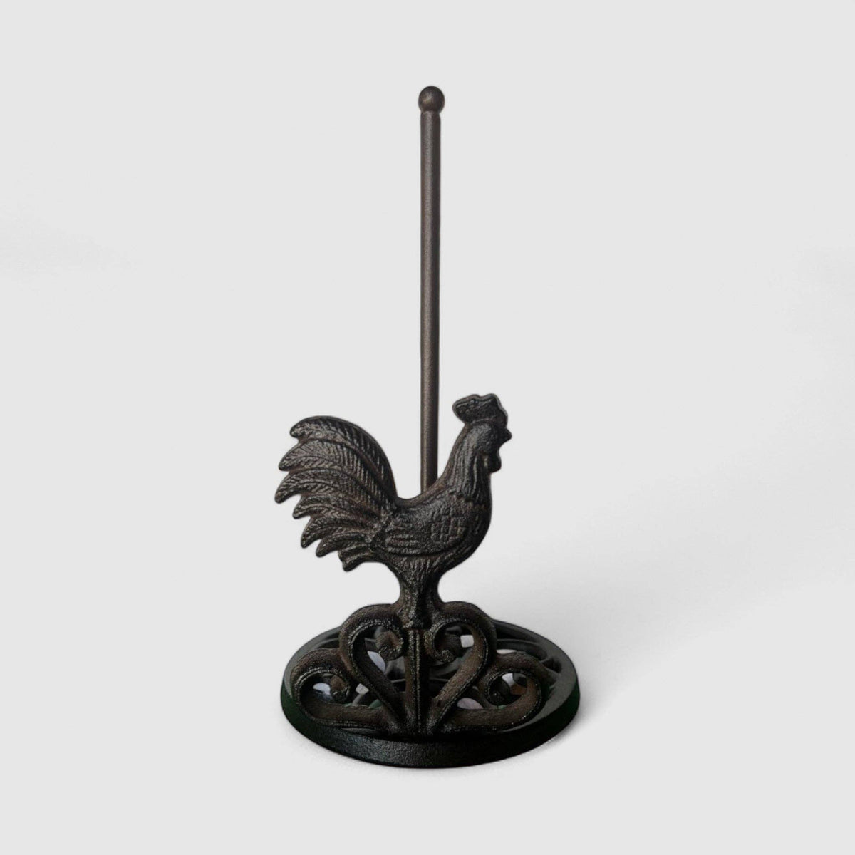Rooster Paper Towel Holder, Cast Iron Farmhouse Kitchen, 12.5"