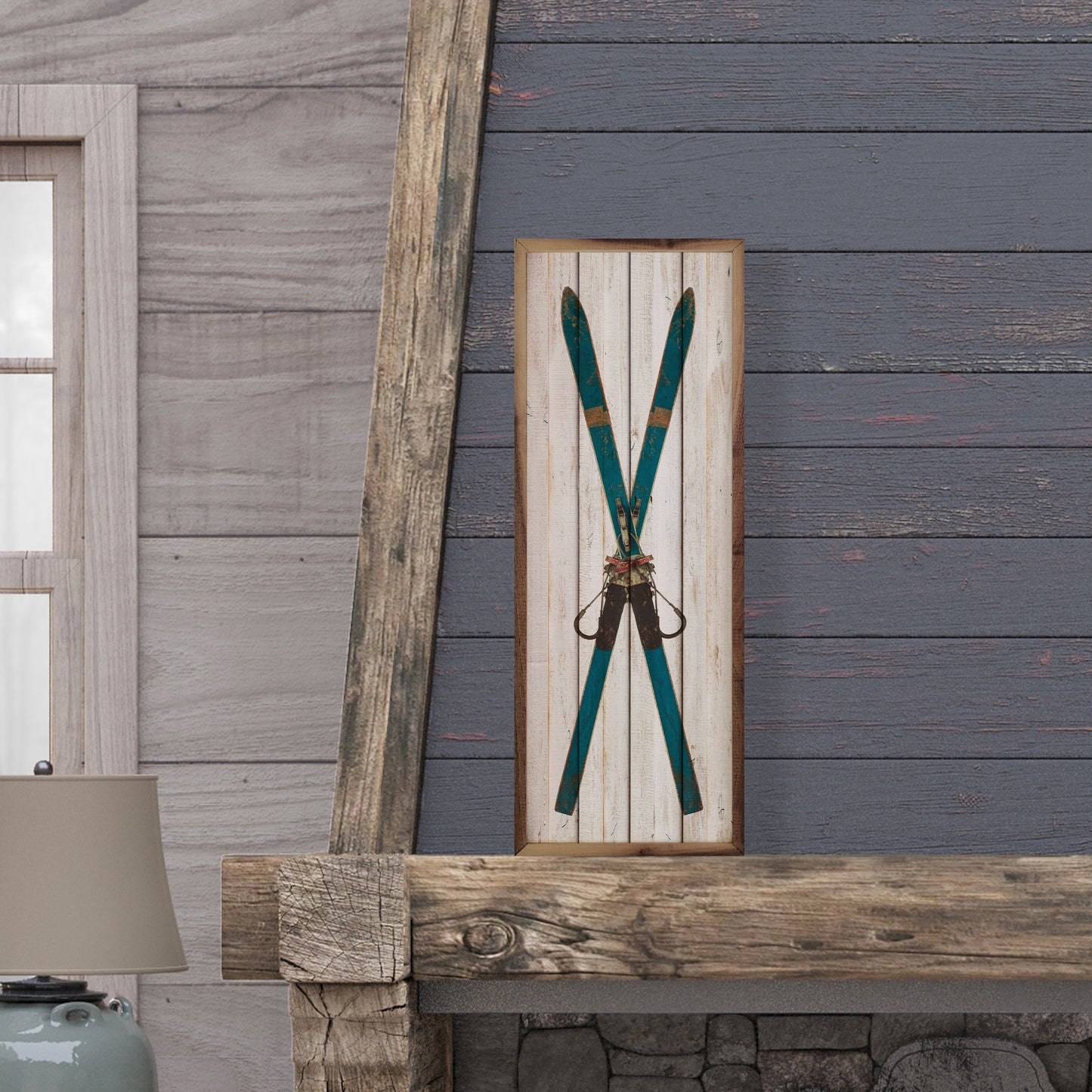 Crossed Blue Skis Whitewash