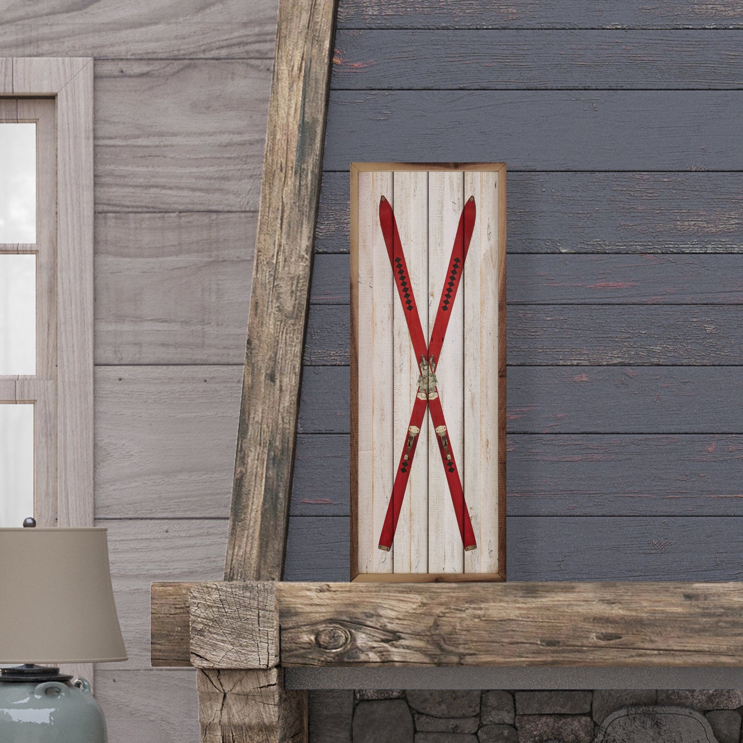 Crossed Red Skis Whitewash