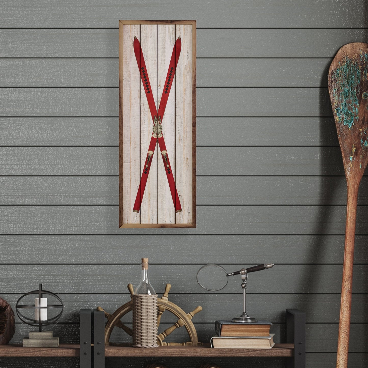 Crossed Red Skis Whitewash