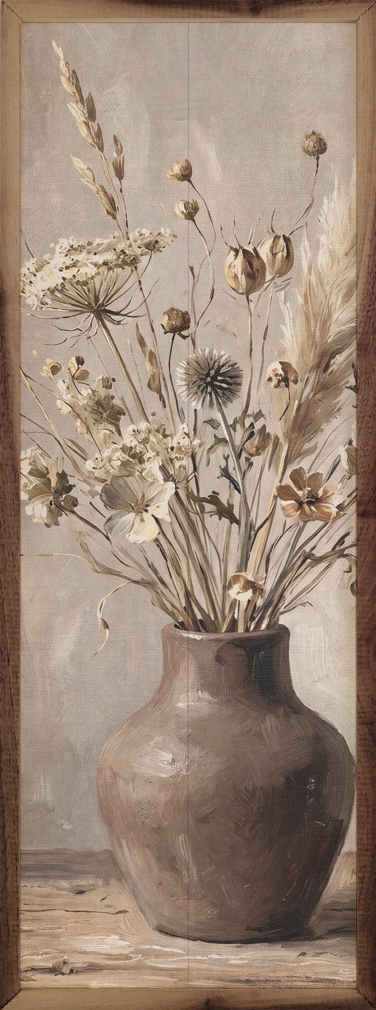 Neutral Wildflowers In Earthen Vase