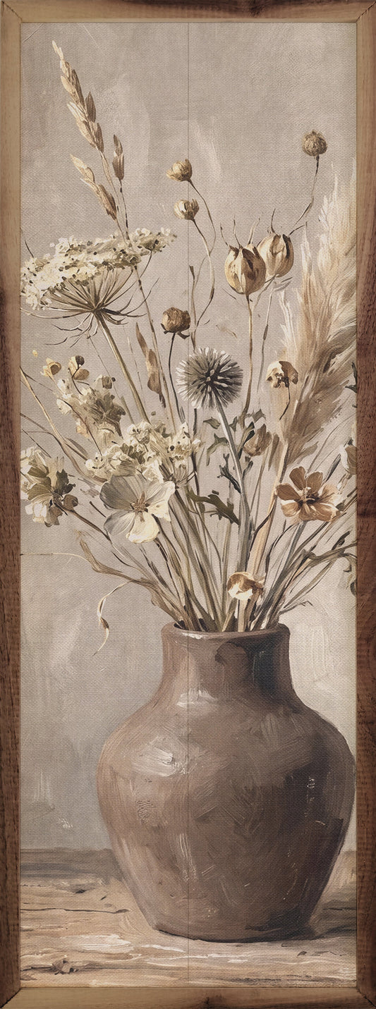 Neutral Wildflowers In Earthen Vase