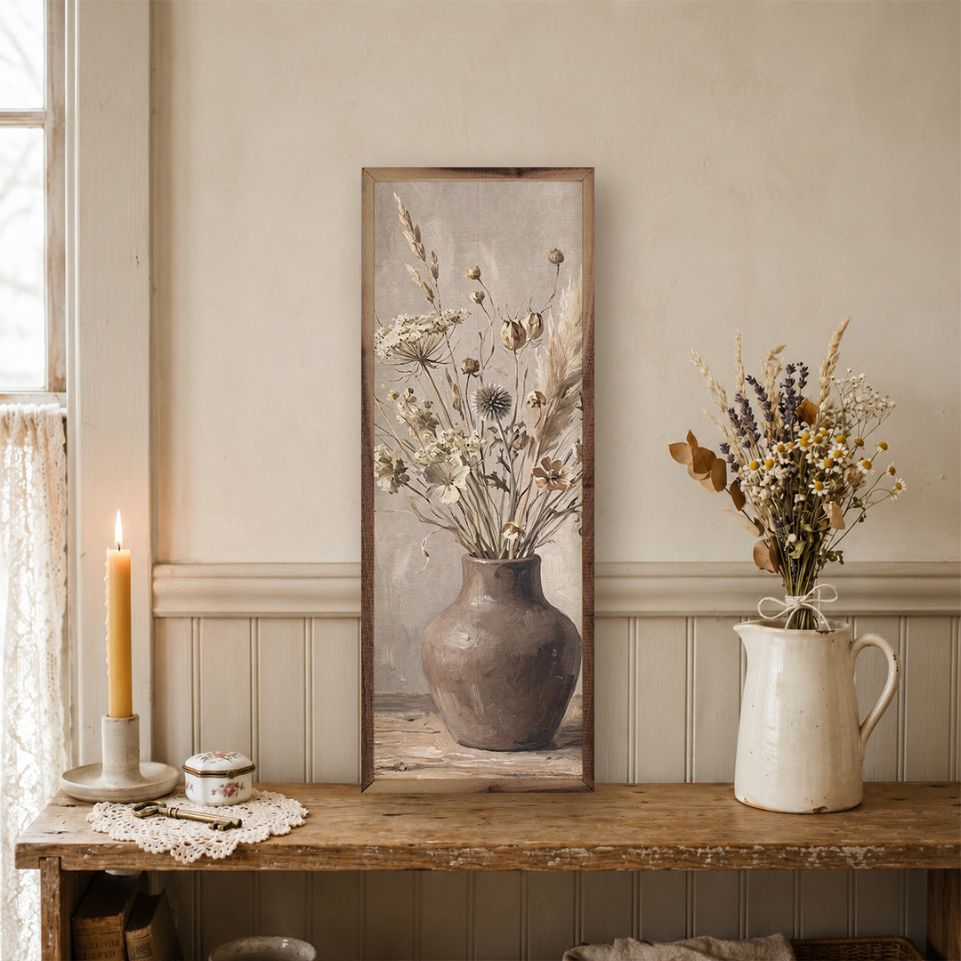 Neutral Wildflowers In Earthen Vase