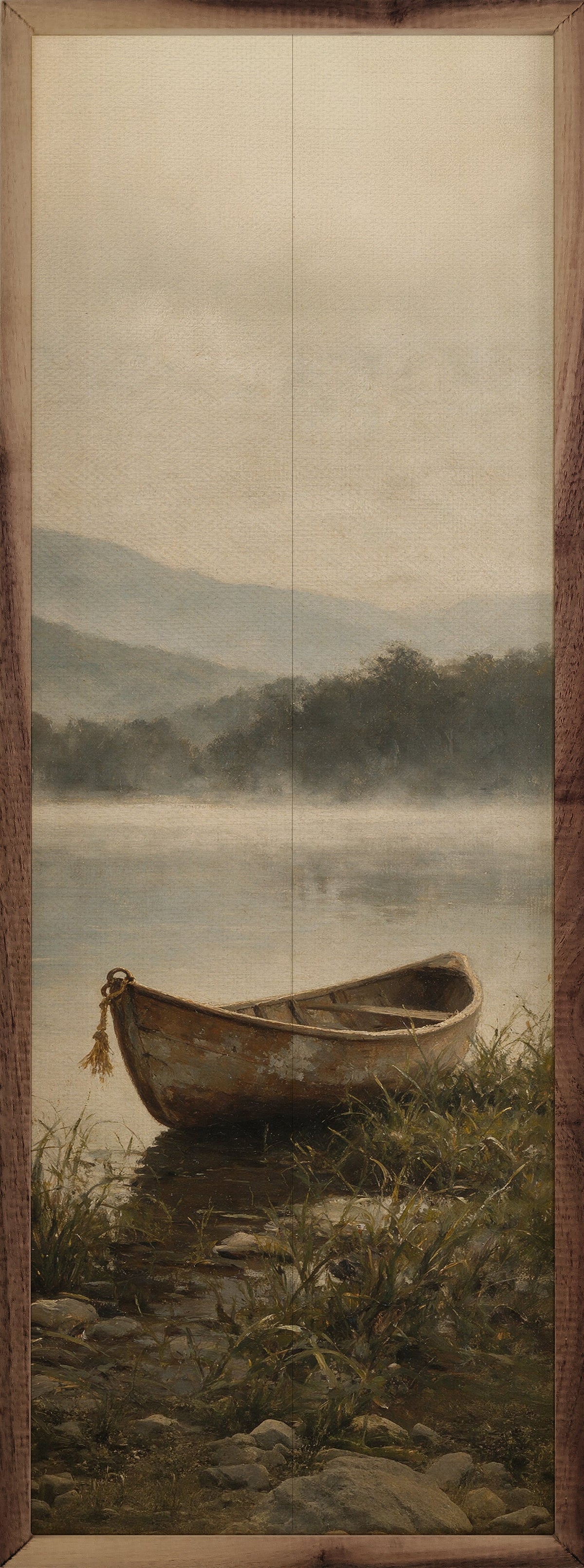 Vintage Canoe On A Misty Lake
