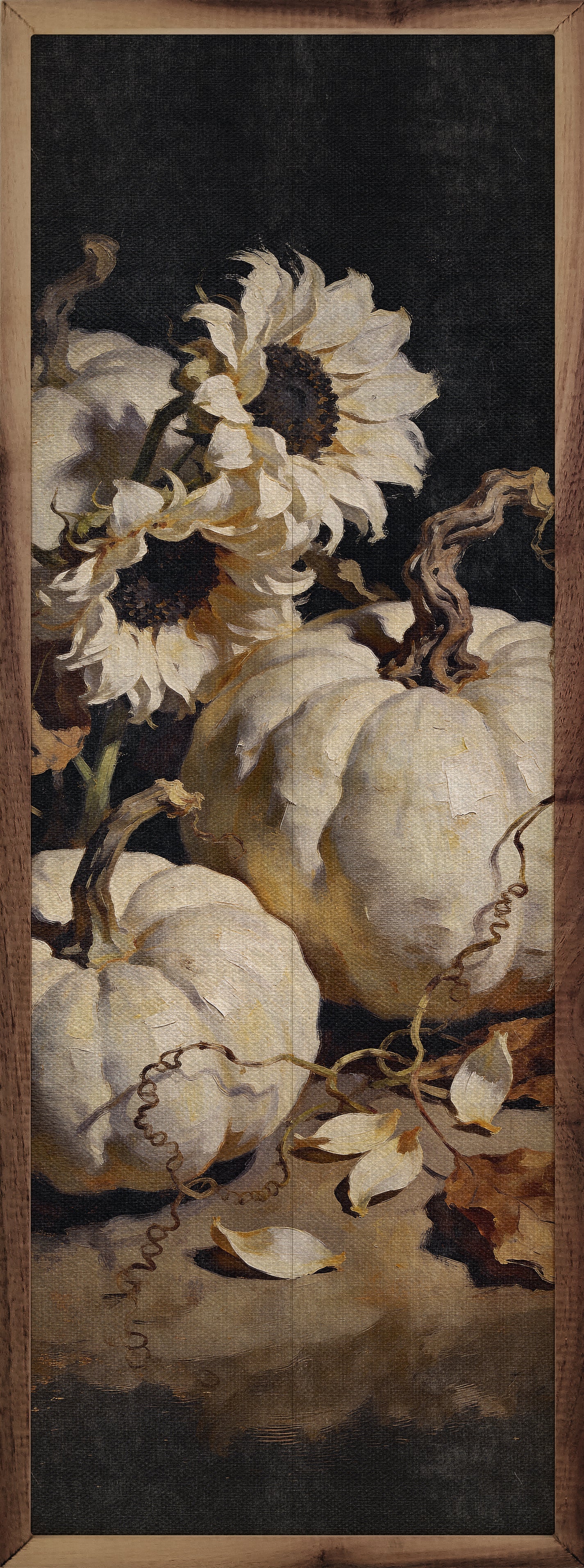 White Pumpkins And Sunflowers