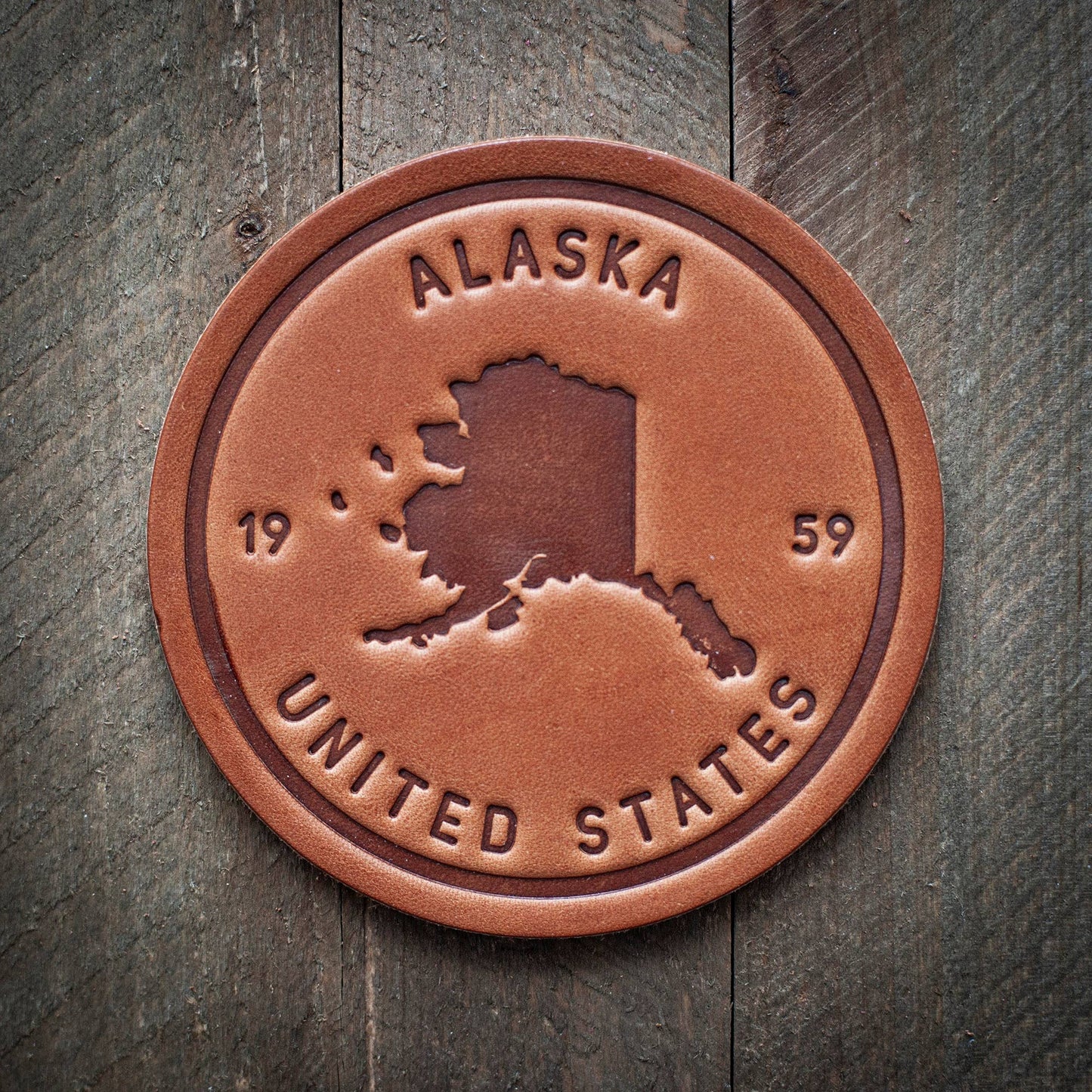 Alaska State Silhouette Leather Coaster