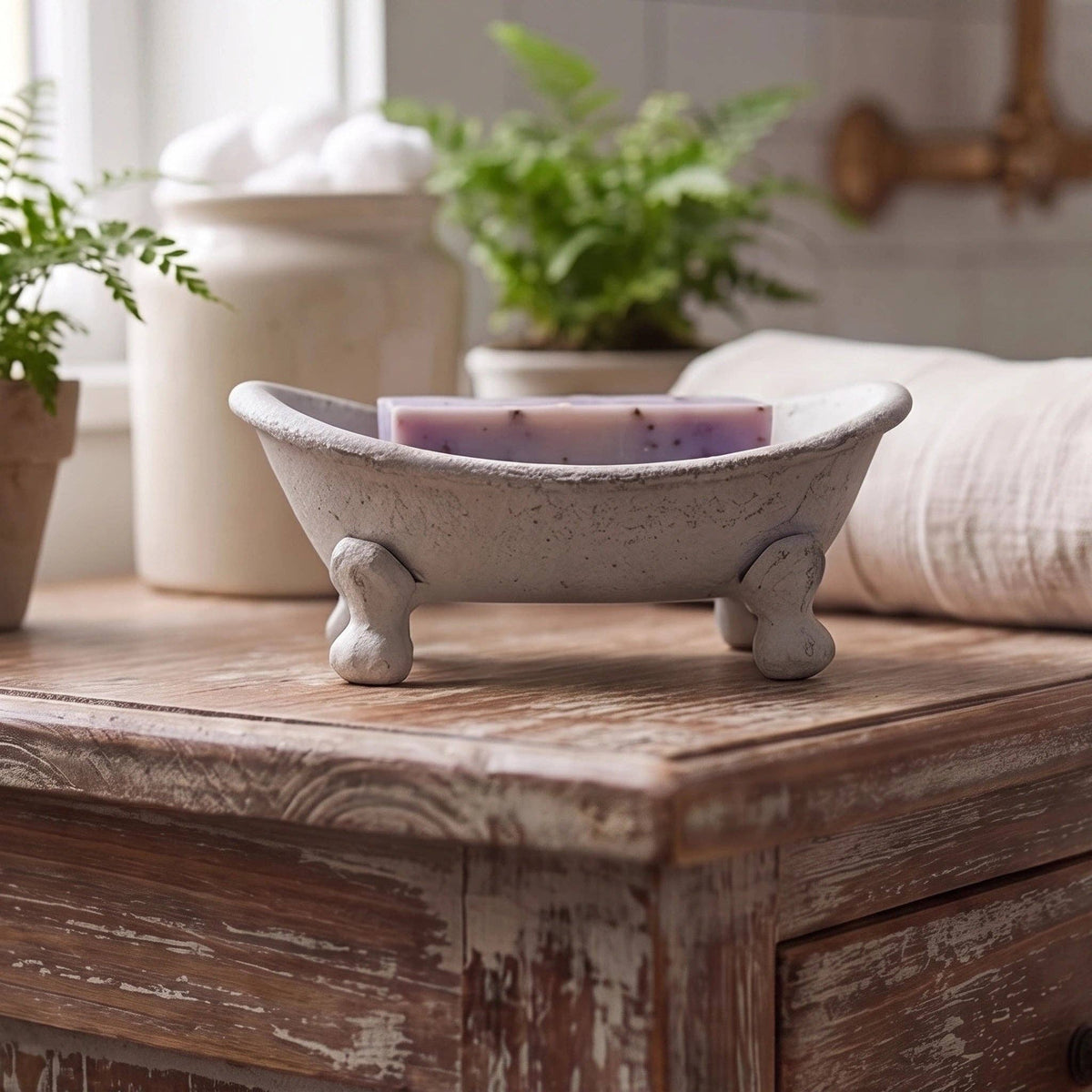 Clawfoot Bathtub Soap Dish, Antique White Cast Iron, 5.5"